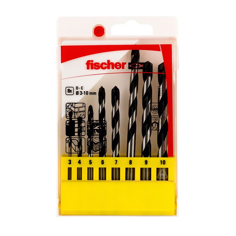 Brocas percusión, juego 8 piezas e ø3,00 /4,00 / 5,00 / 6,00 / 7,00 / 8,00 / 9,00 / 10,00 mm