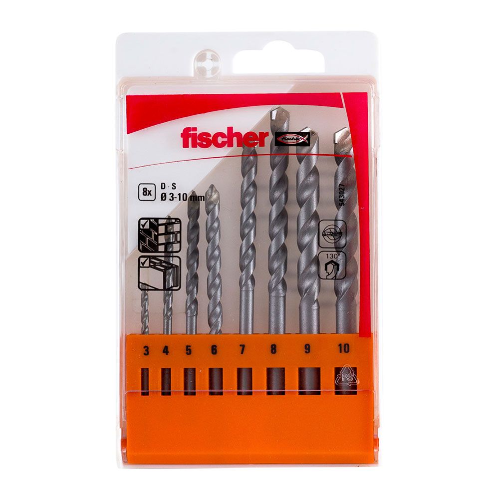 Brocas percusión, juego 8 piezas s ø3,00 /4,00 / 5,00 / 6,00 / 7,00 / 8,00 / 9,00 / 10,00 mm