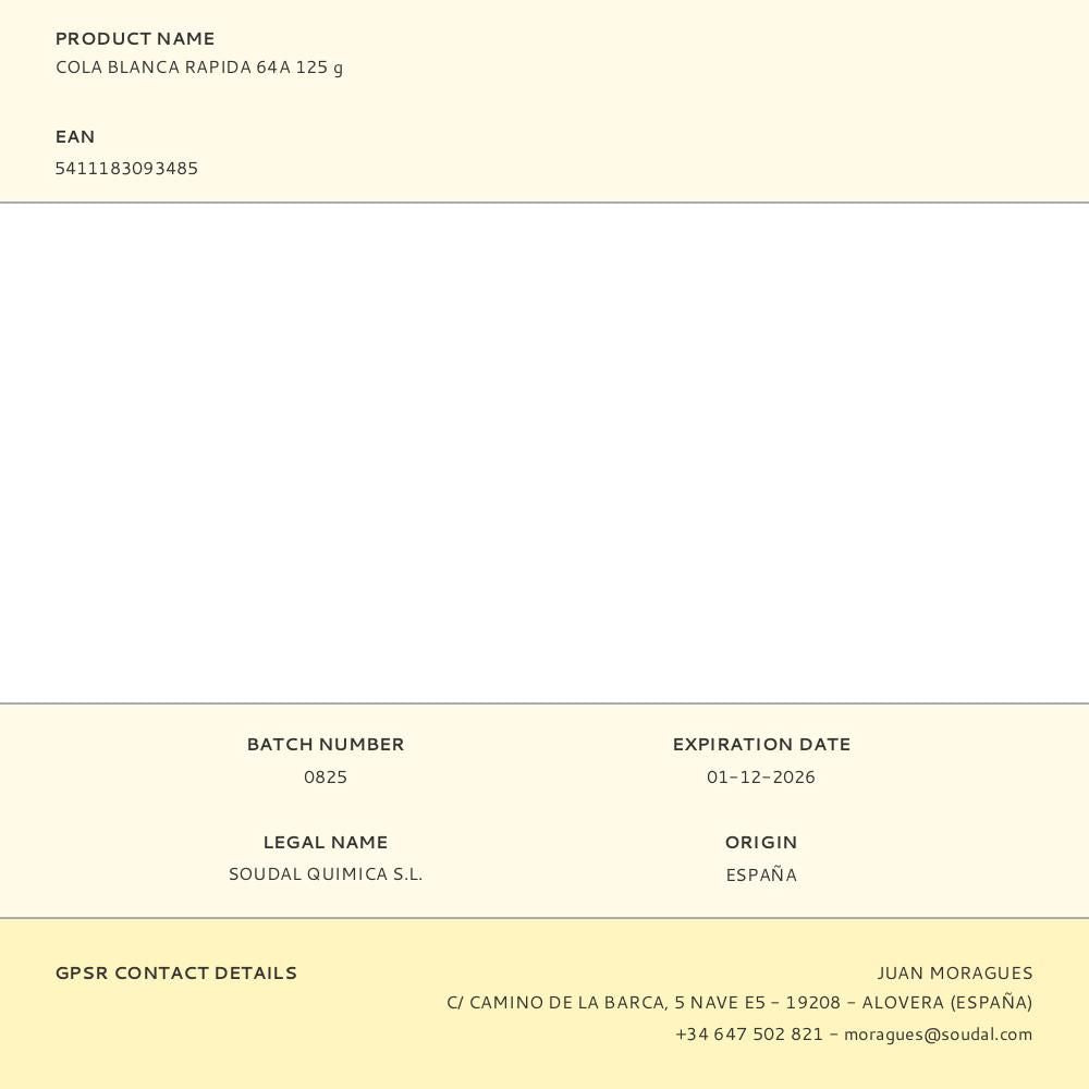 Cola blanca rapida 64a 125 g