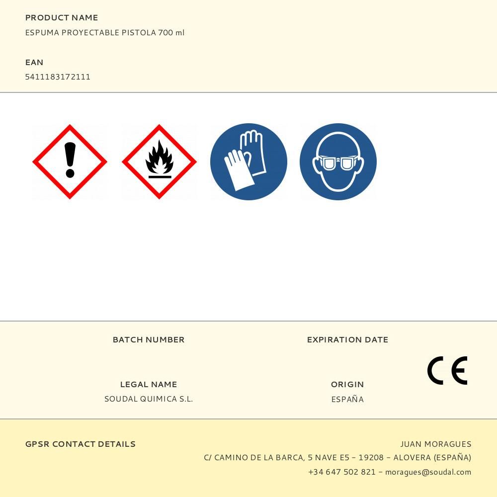 Espuma proyectable pistola 700 ml