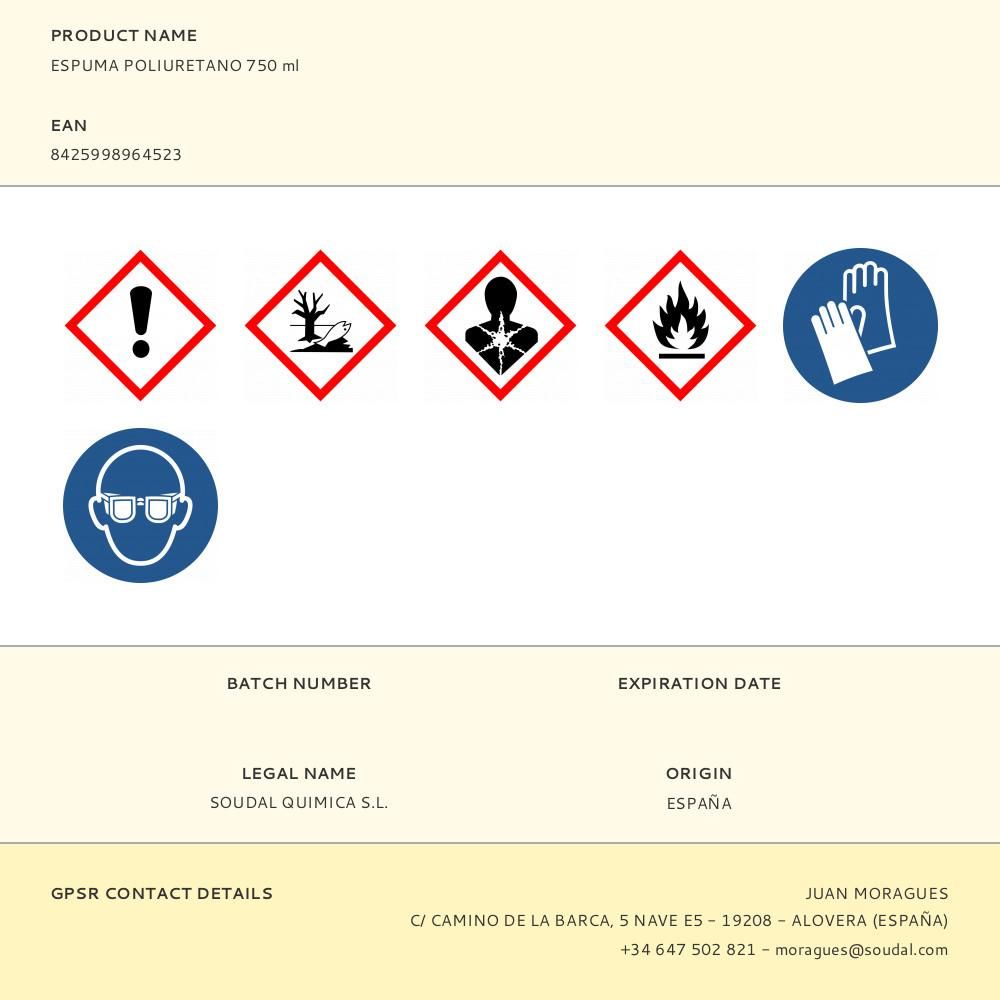 Espuma poliuretano 750 ml