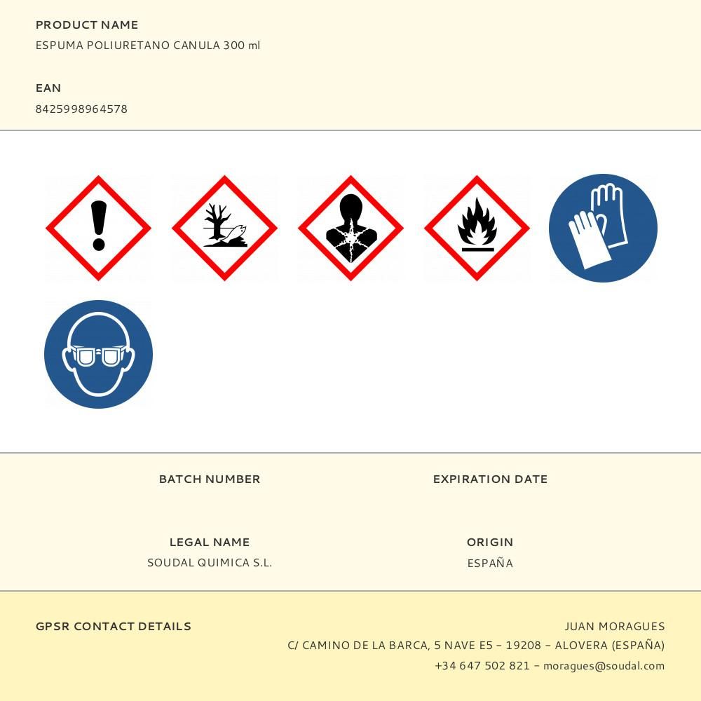 Espuma poliuretano canula 300 ml