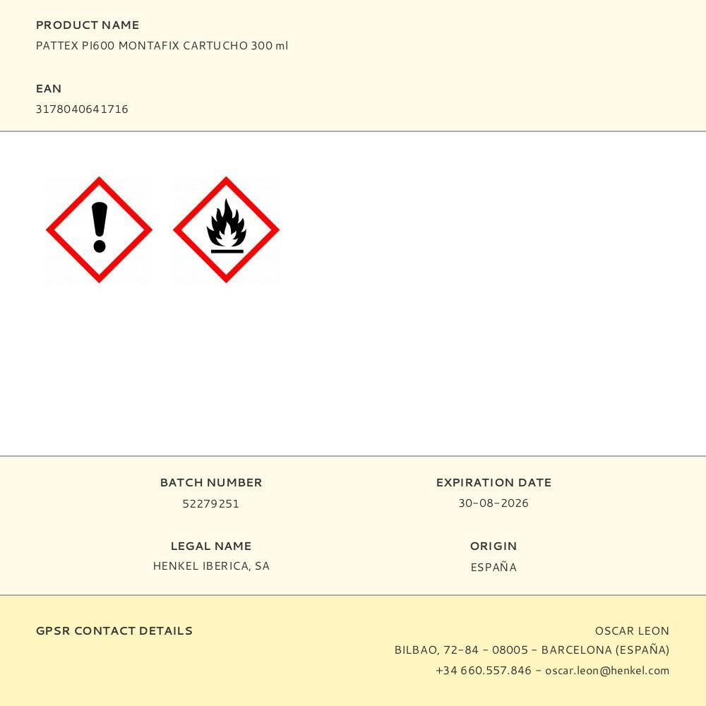 Pattex pi600 montafix cartucho 300 ml