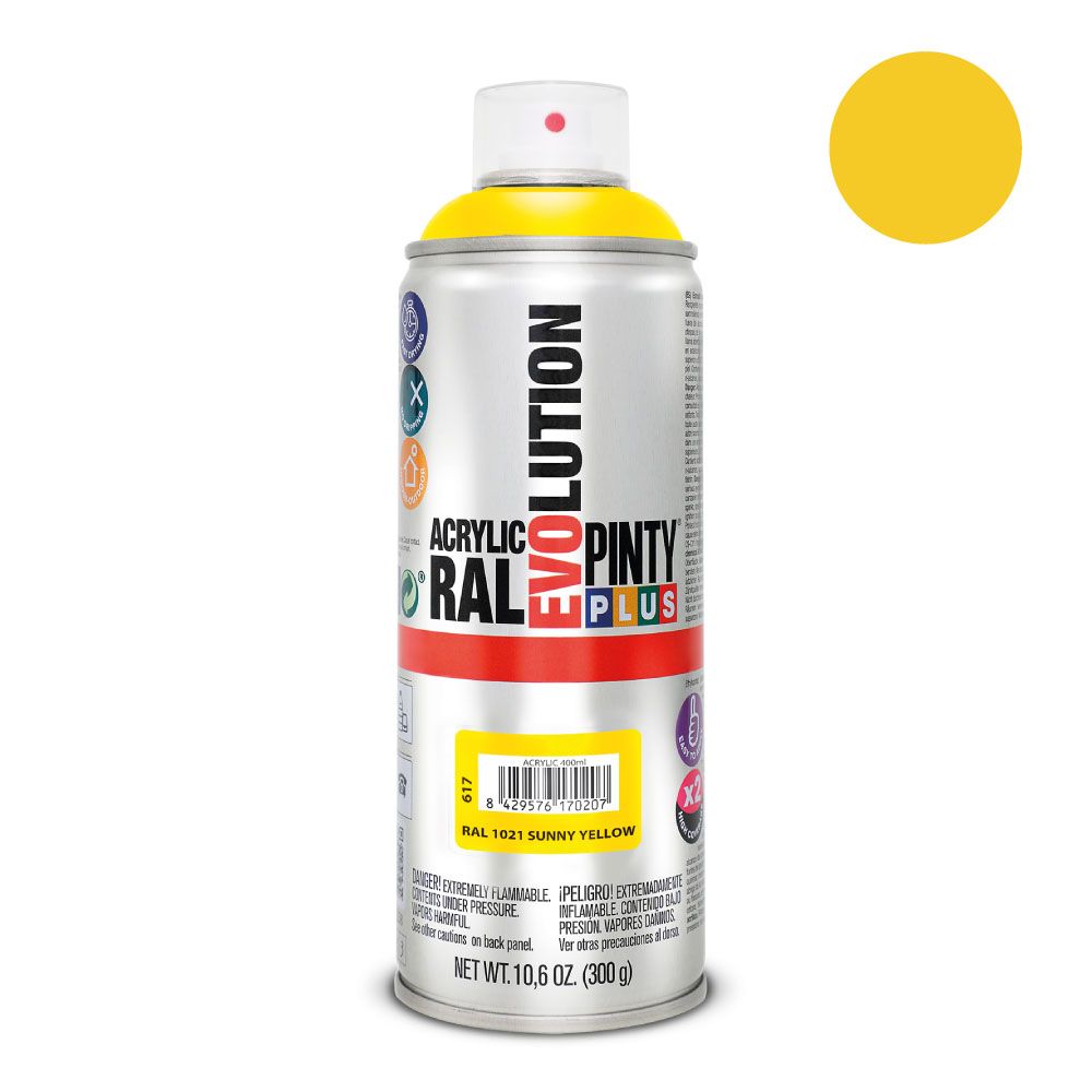Pintura acrílica spray evolution 520 cc ral 1021 colza yellow 300 g