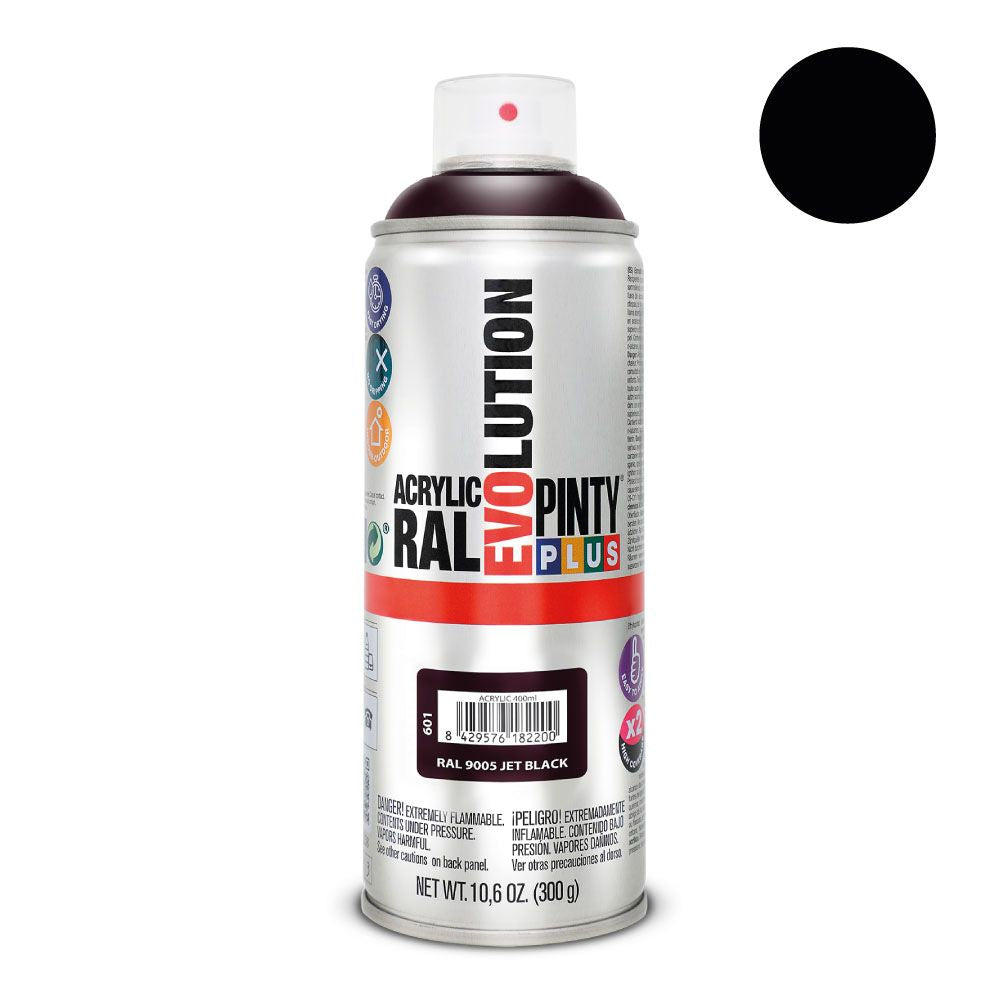 Pintura acrílica spray evolution 520 cc ral 9005 negro intenso