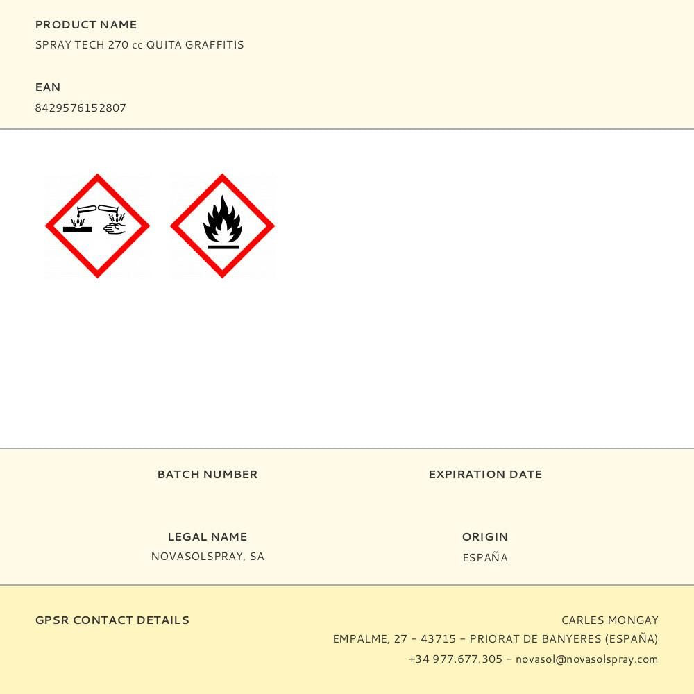 Spray tech 270 cc quita graffitis