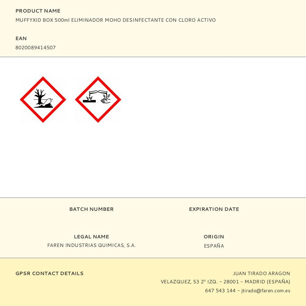 Muffyxid box 500ml eliminador moho desinfectante con cloro activo
