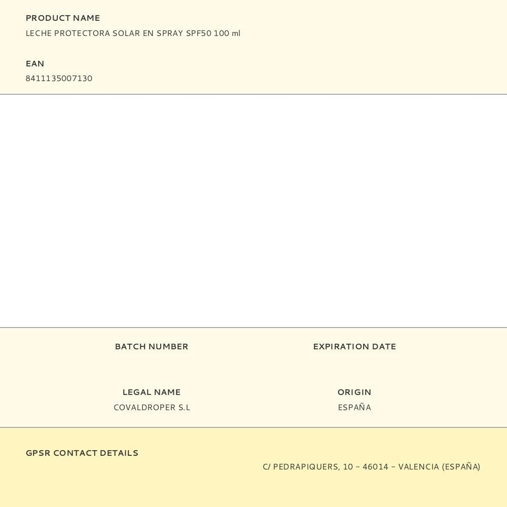 Leche protectora solar en spray spf50 100 ml