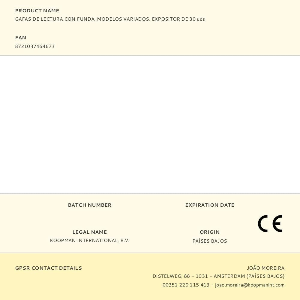 Gafas de lectura con funda, modelos variados. expositor de 30 uds