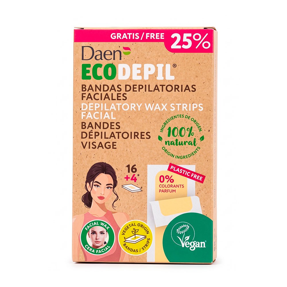 Bandas depilatorias a la cera fría ecodepil, faciales, 16 + 4 uds