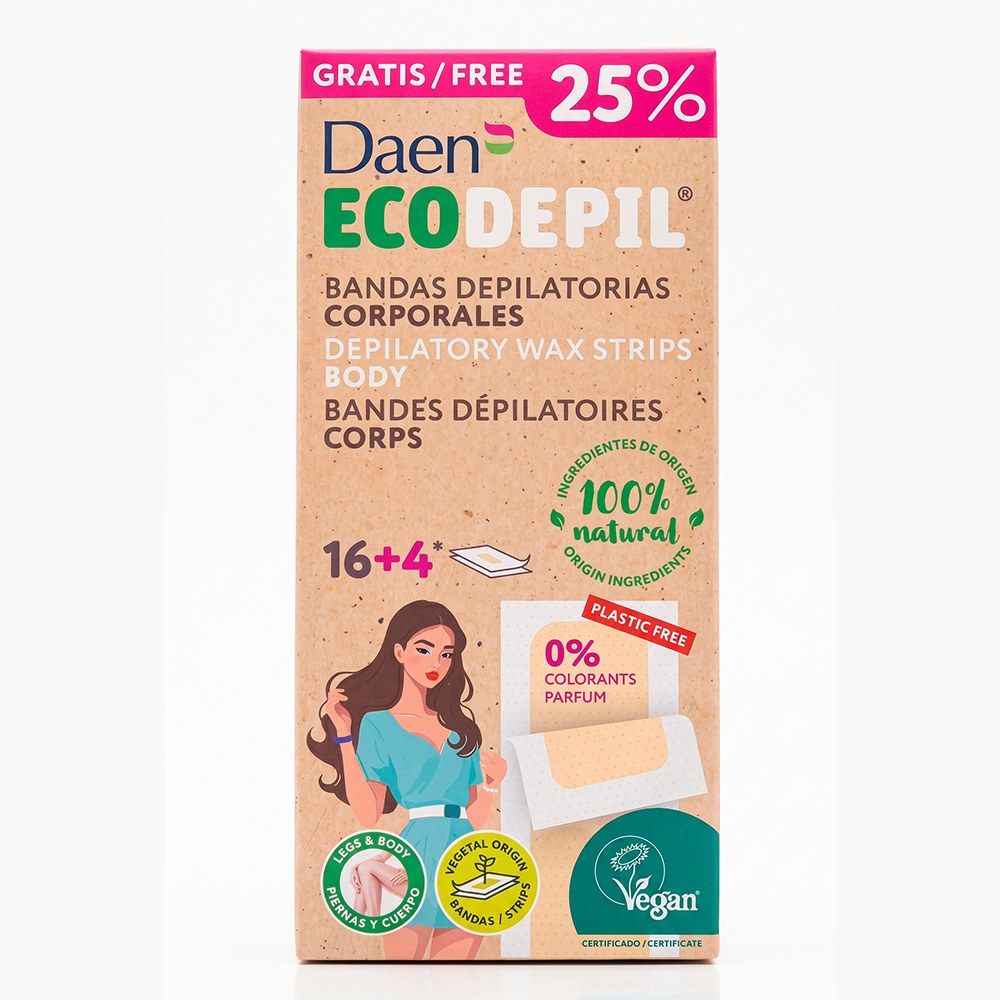 Bandas depilatorias a la cera fría ecodepil, corporales, 16 + 4 uds