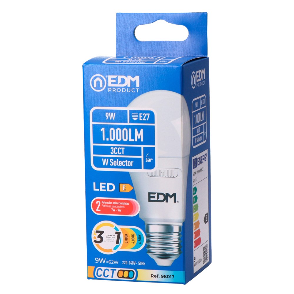 Bombilla led a60 e27, potencia regulable 7/9 w, 1000 lm, 3cct, ø60 x 114 mm