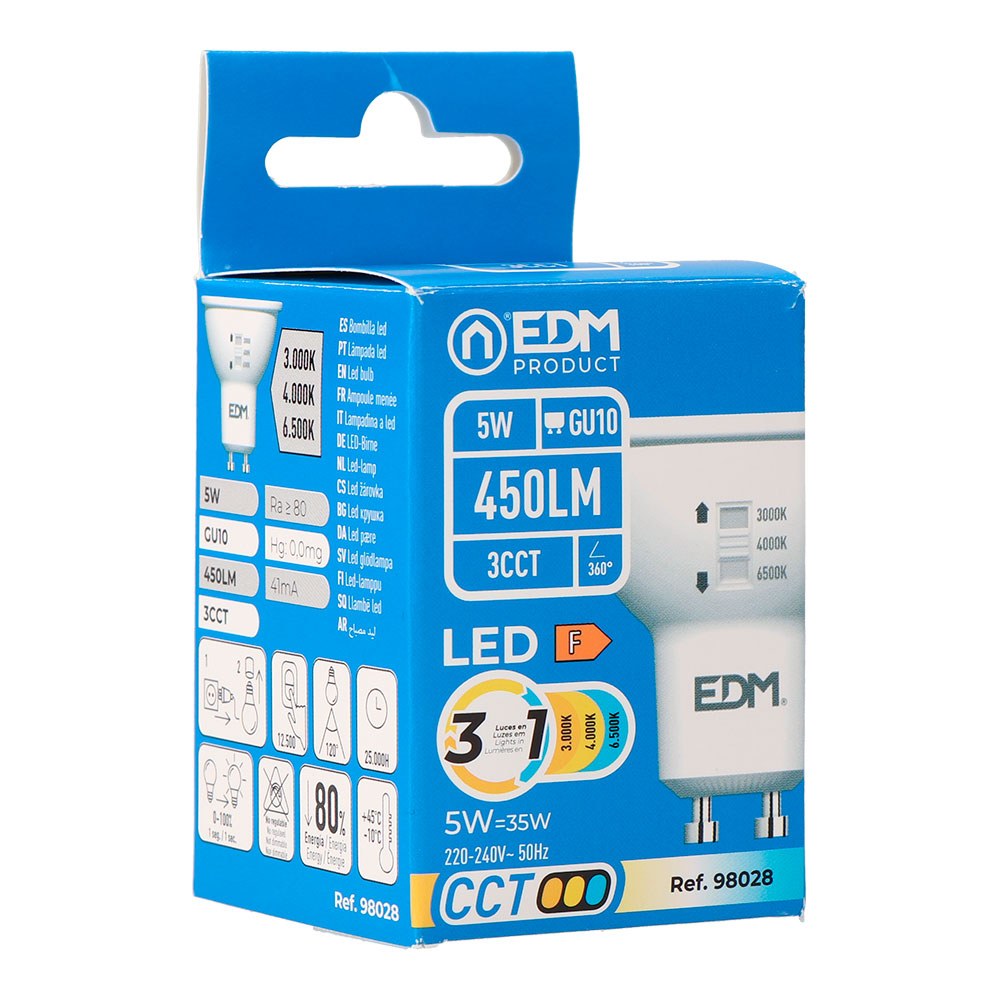 Bombilla dicroica led gu10, 5 w, 450 lm, 3cct, ø50 x 62 mm
