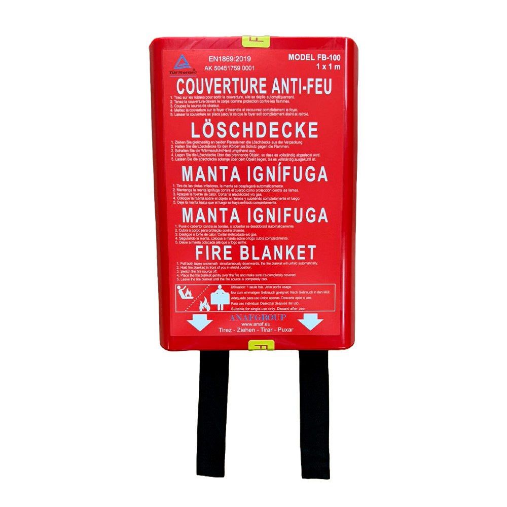Manta ignífuga fb-100, en caja rígida, 5 idiomas, 100 x 100 cm