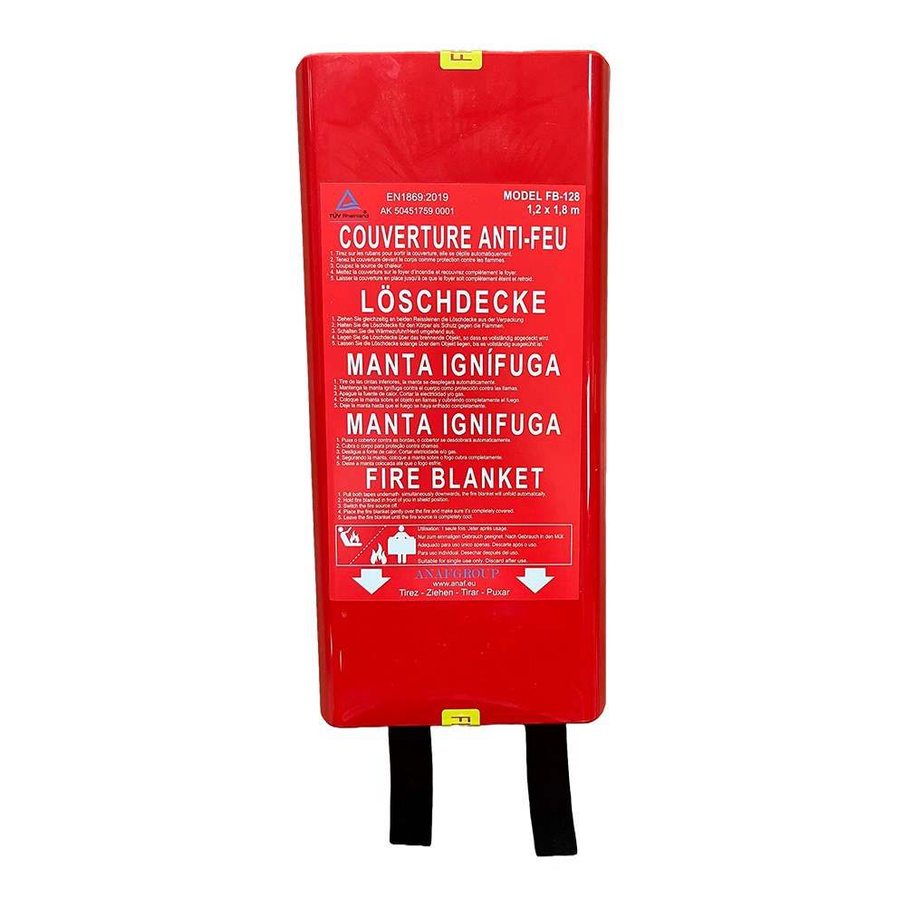 Manta ignífuga fb-128, en caja rígida, 5 idiomas, 120 x 180 cm
