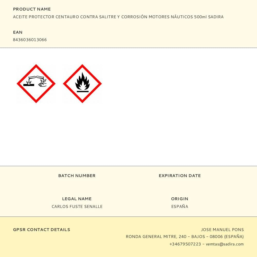 Aceite protector centauro contra salitre y corrosión motores náuticos 500ml sadira