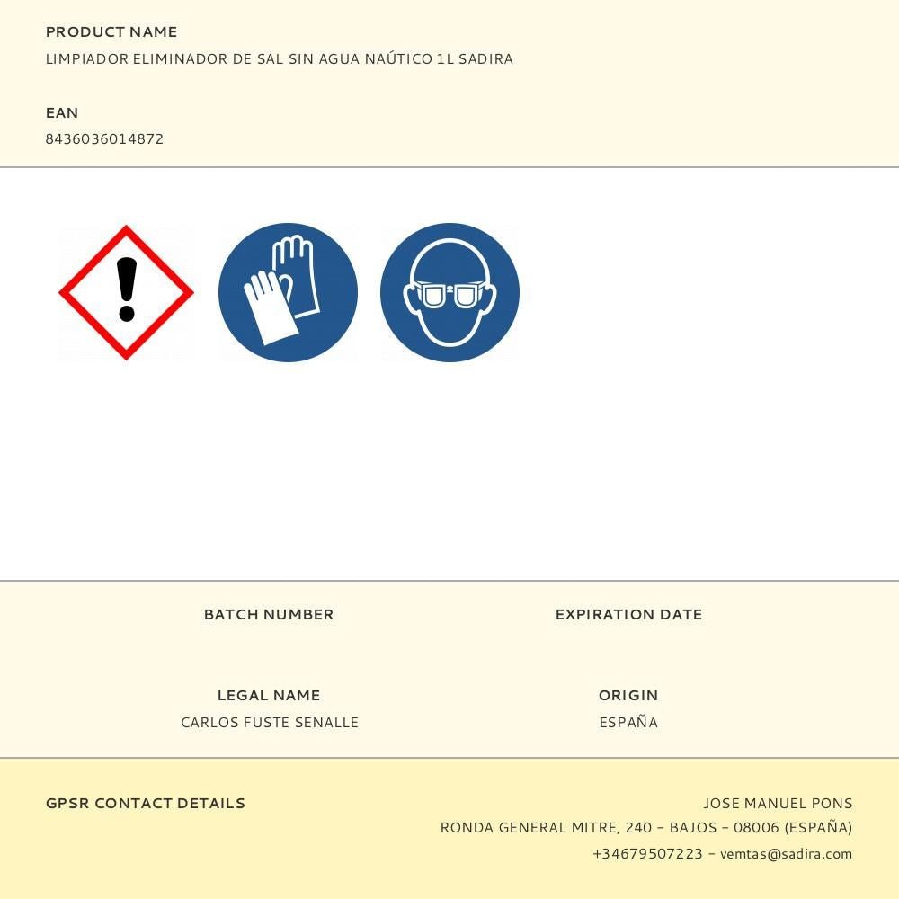 Limpiador eliminador de sal sin agua naútico 1l sadira