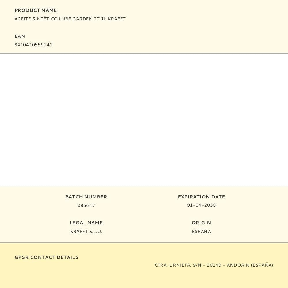 Aceite sintético lube garden 2t 1l. krafft