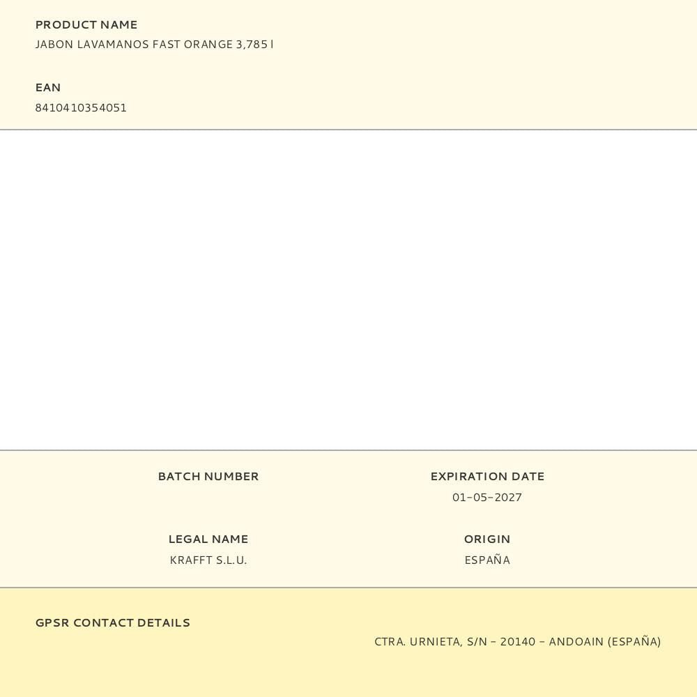 Jabón mecánico lavamanos fast orange 3,785 l