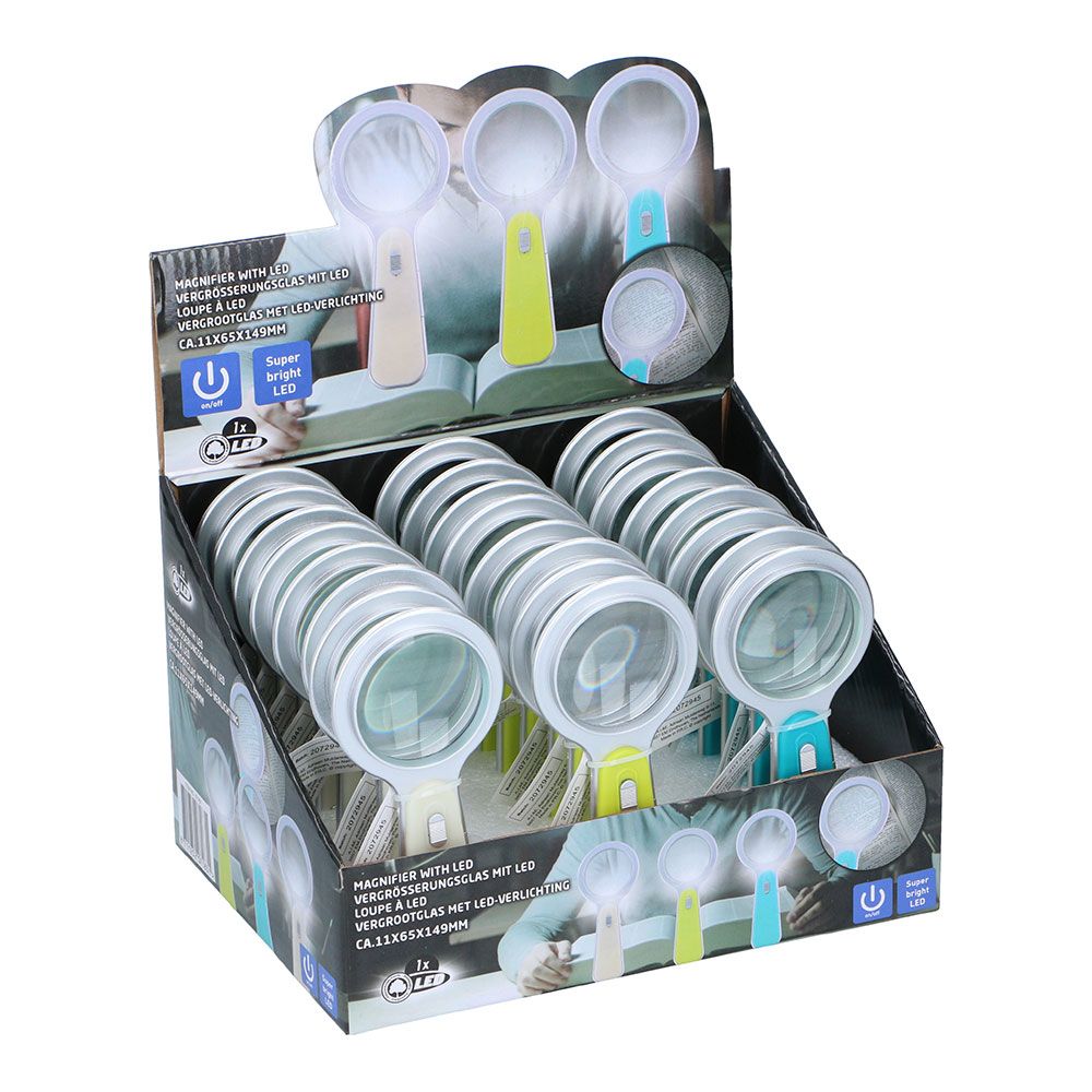 Lupa con luz led colores surtidos ø6,5 x 1 x 14,5 cm