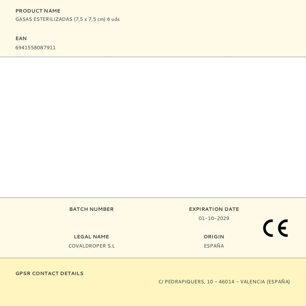 Gasas esterilizadas (7,5 x 7,5 cm) 6 uds
