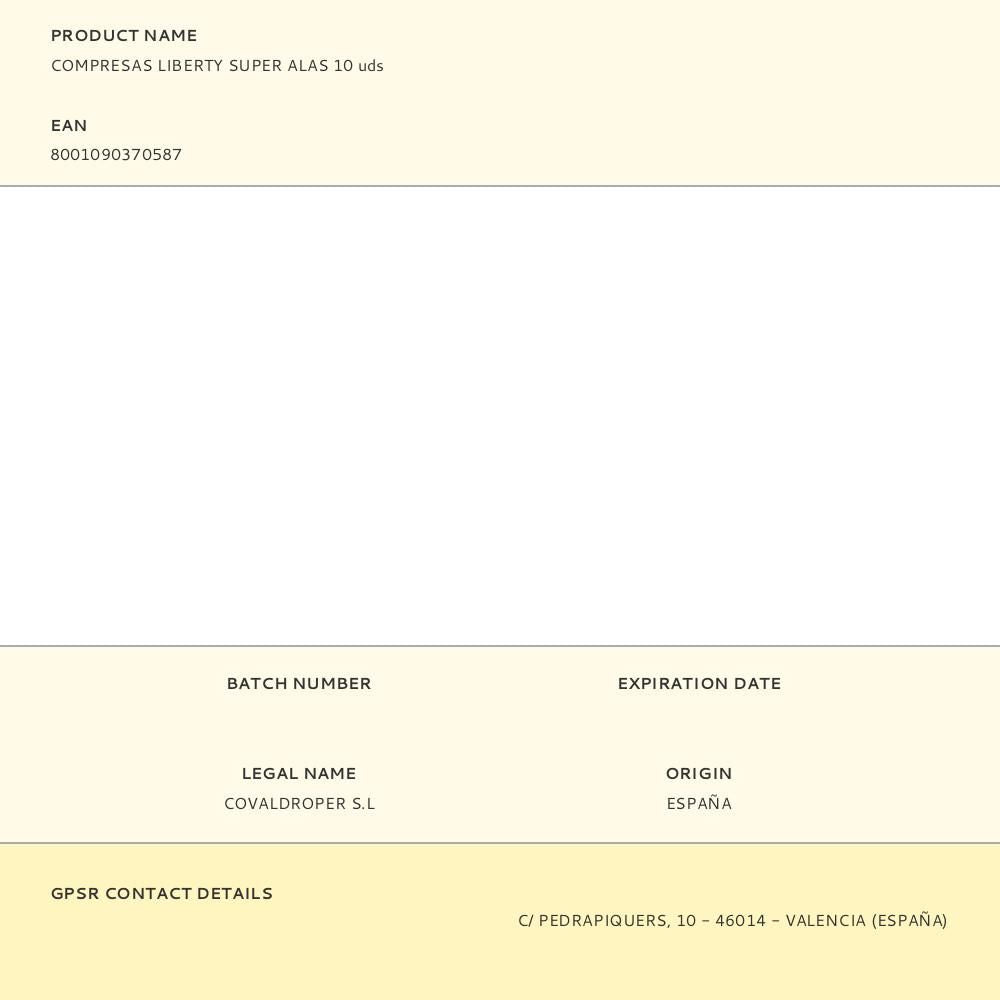 Compresas liberty super alas 10 uds