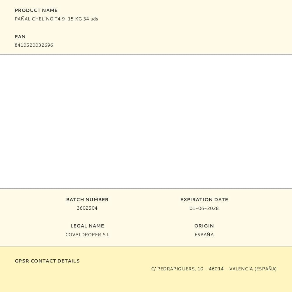 Pañal chelino t4 9-15 kg 34 uds