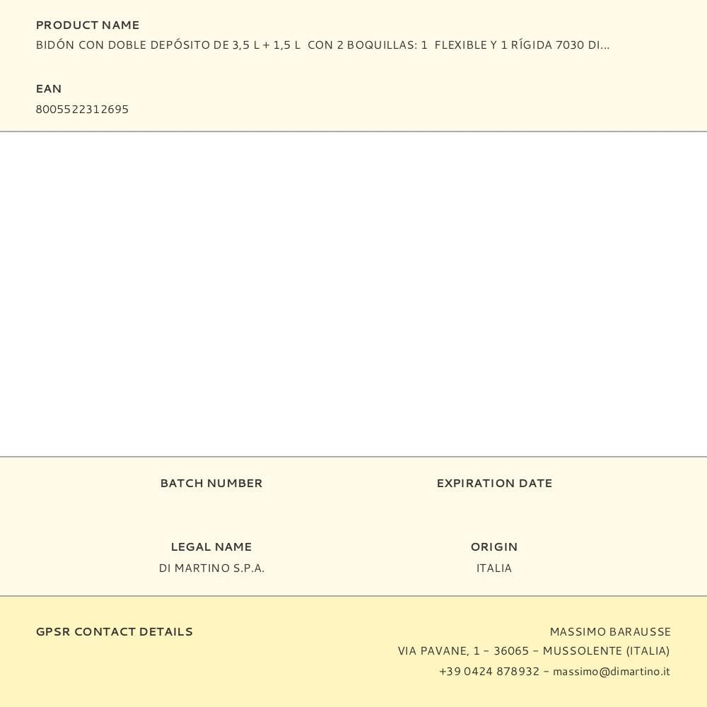 Bidón con doble depósito de 3,5 l + 1,5 l con 2 boquillas: 1 flexible y 1 rígida 7030 di martino