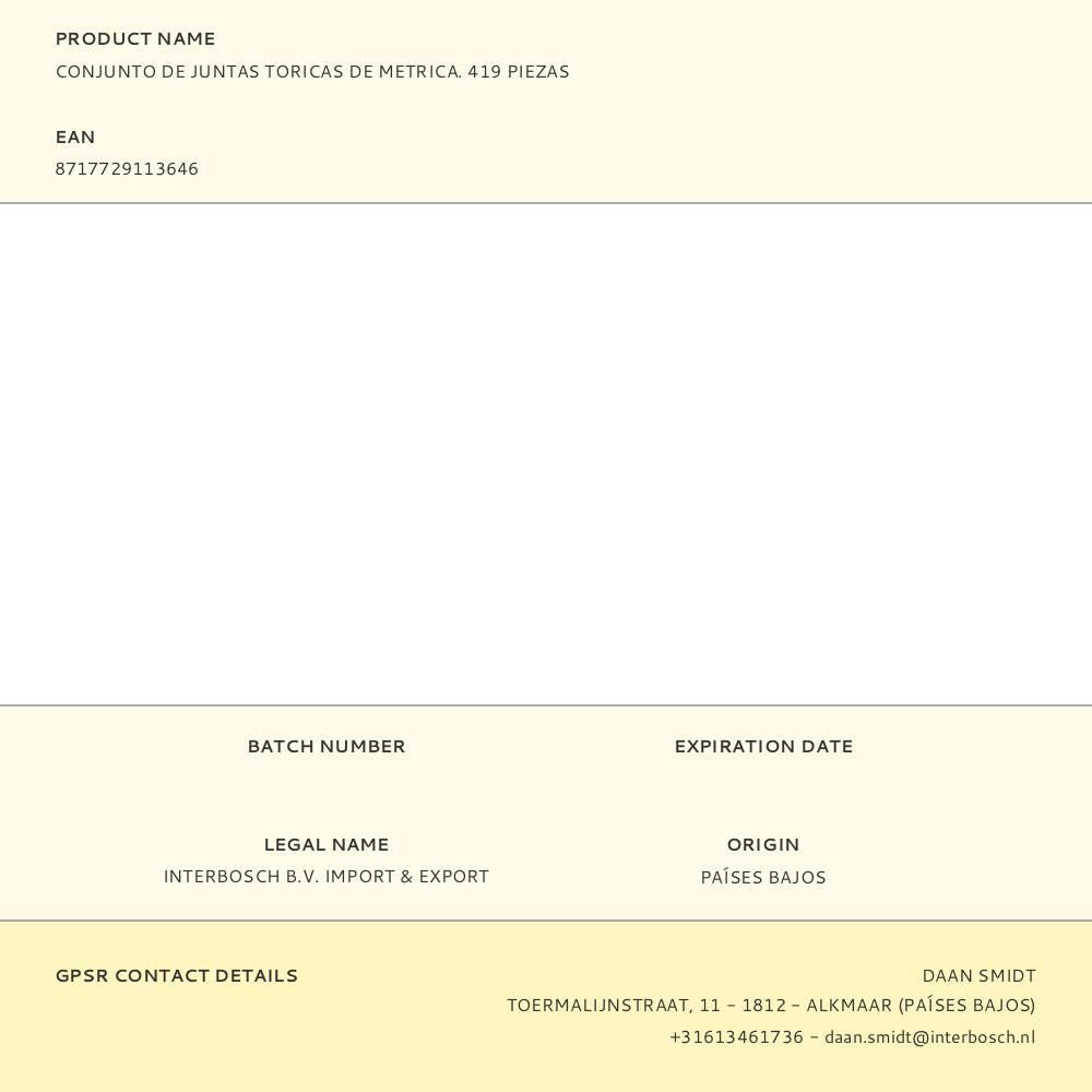 Conjunto de juntas toricas de metrica. 419 piezas