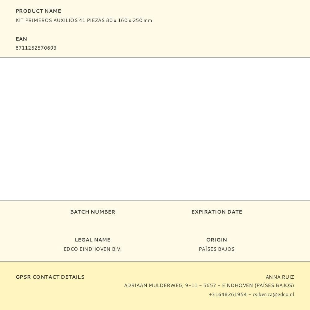 Kit primeros auxilios 41 piezas 80 x 160 x 250 mm