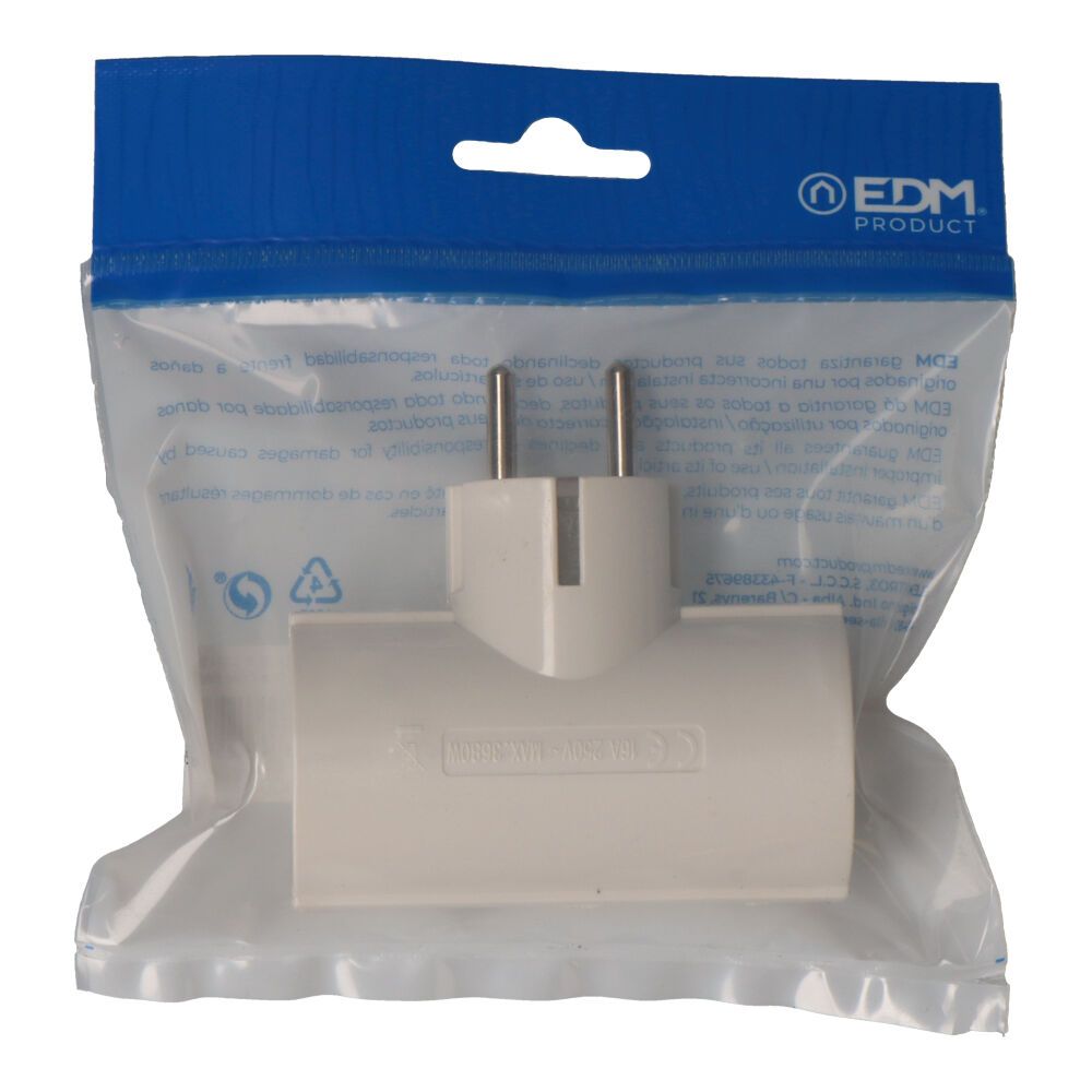 Clavija doble de baquelita tipo f t/tl 16a 250v blanca (envasada)