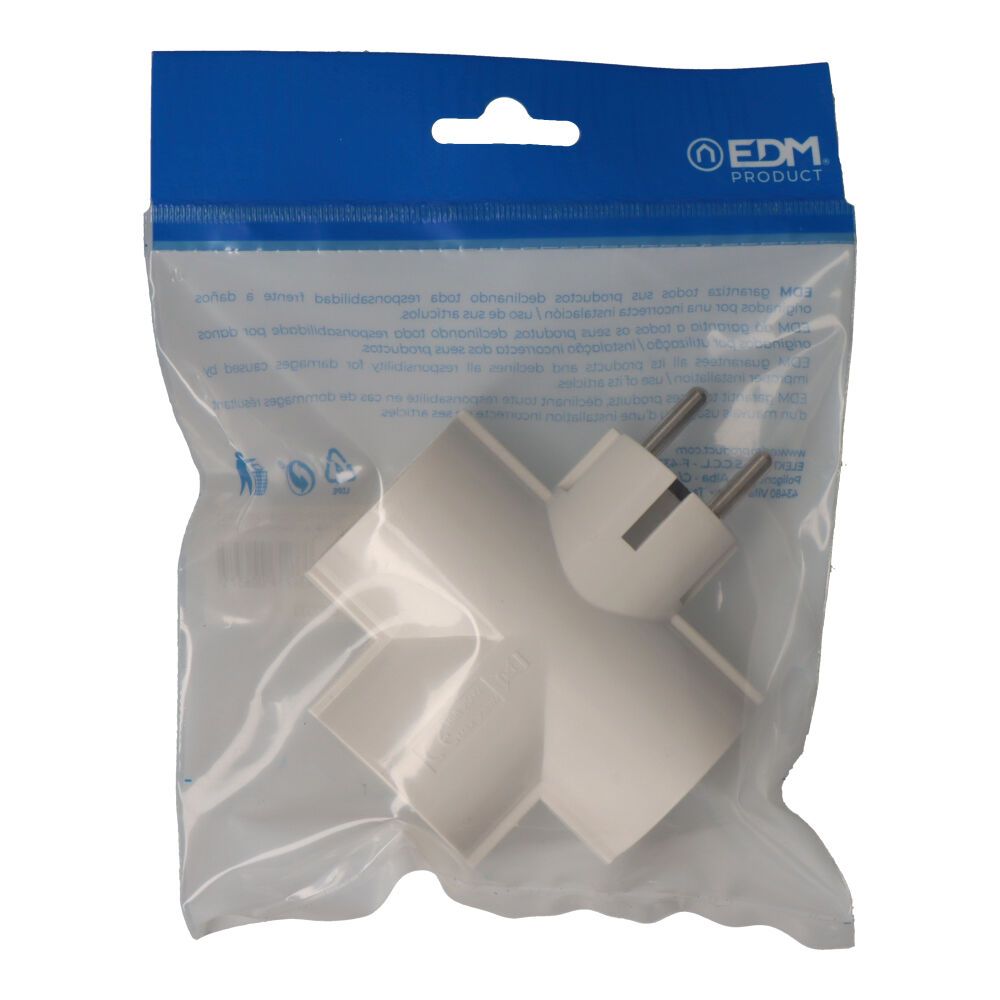 Clavija triple de baquelita tipo f t/tl 16a 250v blanca (envasada)