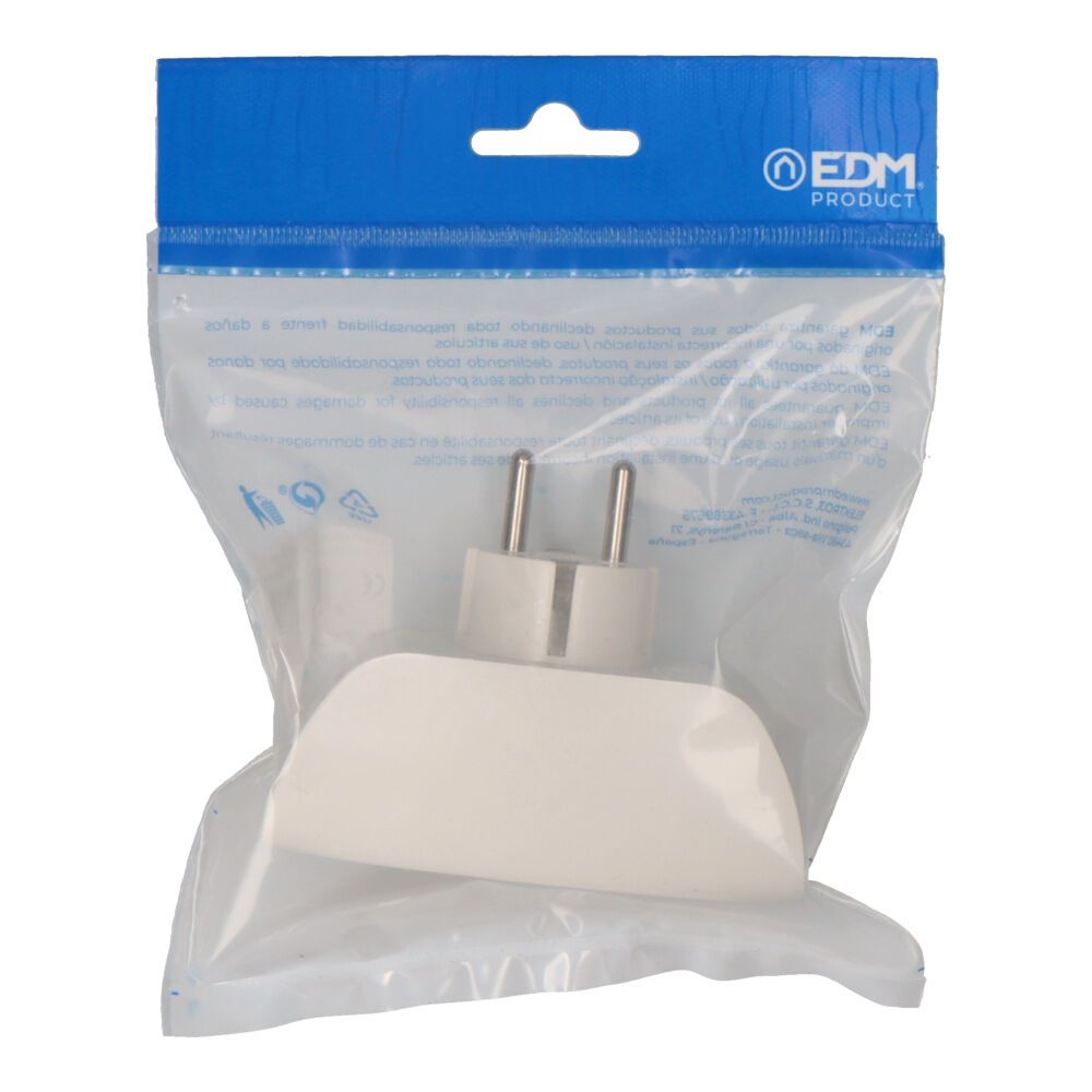 Adaptador doble 2p+t, 16a 250v~ entrada frontal, blanco (envasado)