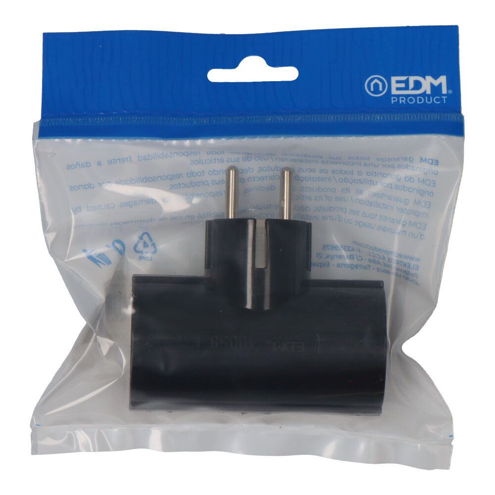 Clavija doble de baquelita t/tl tipo f 4,8mm 16a 250v máx 3680w negra (envasada)