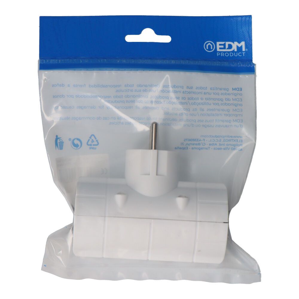 Clavija doble económica t/tl tipo f 4,8mm 16a 250v máx 3680w blanca (envasada)