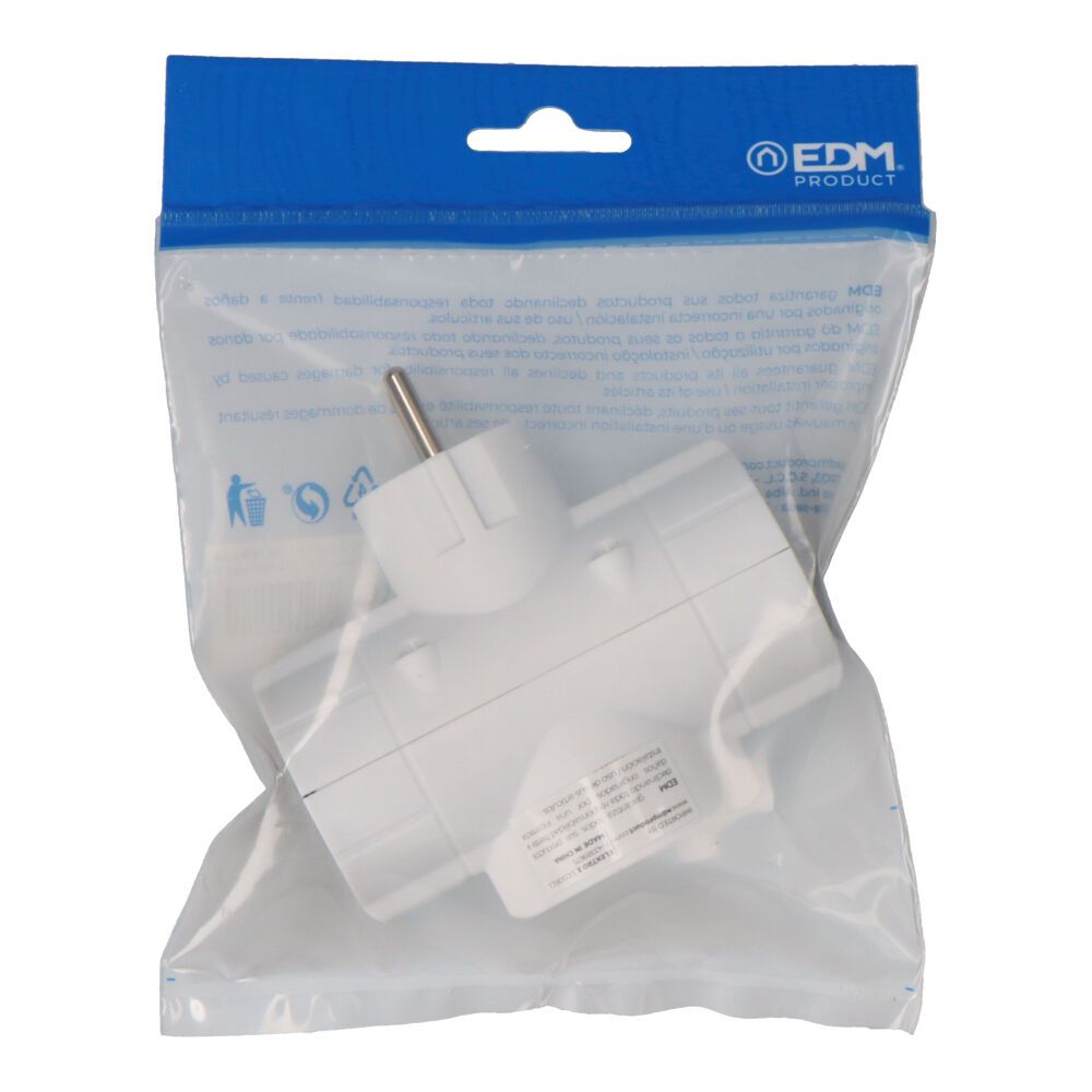 Clavija triple económica t/tl tipo f 4,8mm 16a 250v máx 3680w blanca (envasada)