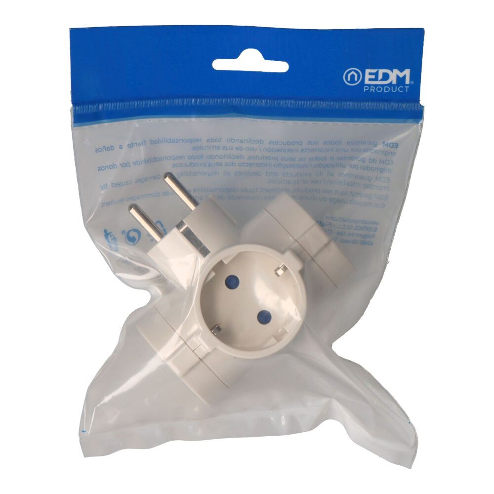 Clavija 4 tomas t/tl salidas laterales 4,8mm 16a 250v blanca (envasada)