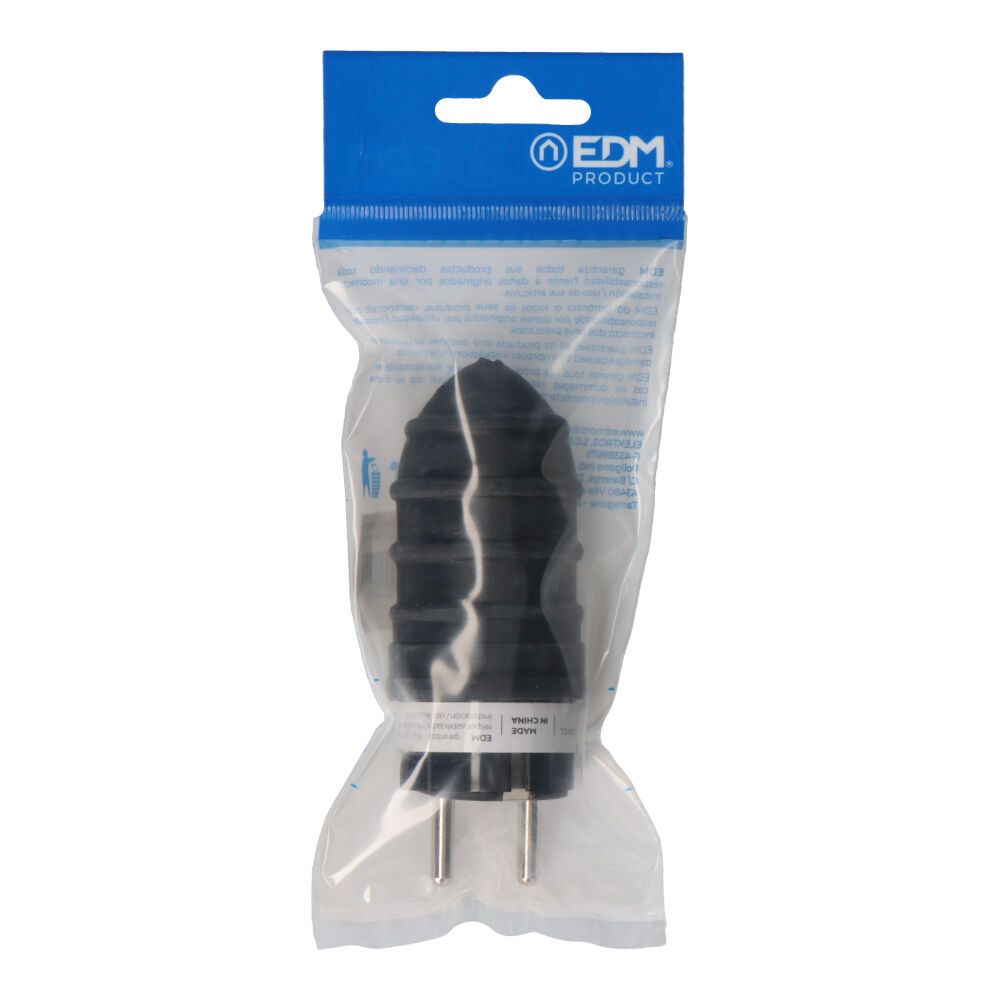 Clavija de goma 16a 250v t/tl tipo f 4,8mm ip44 negra (envasada)