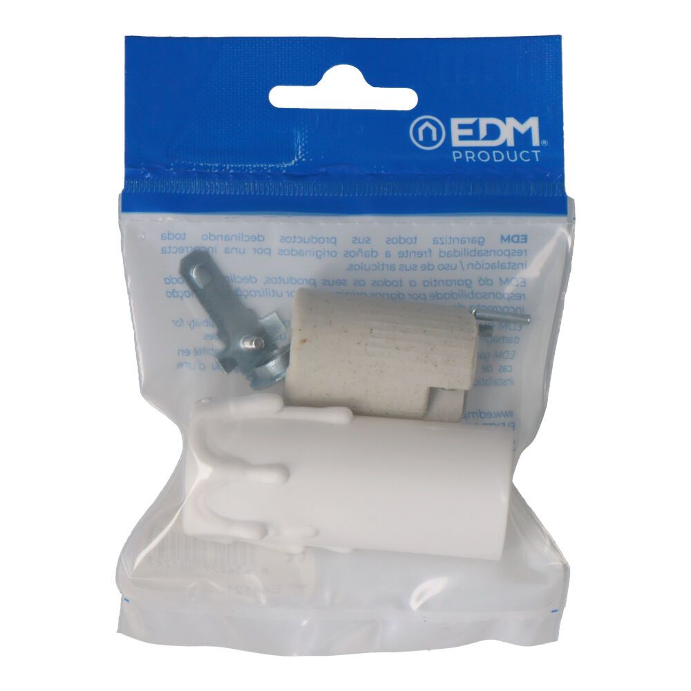 Portalámparas porcelana e-14 + vela corta blanca (envasado)