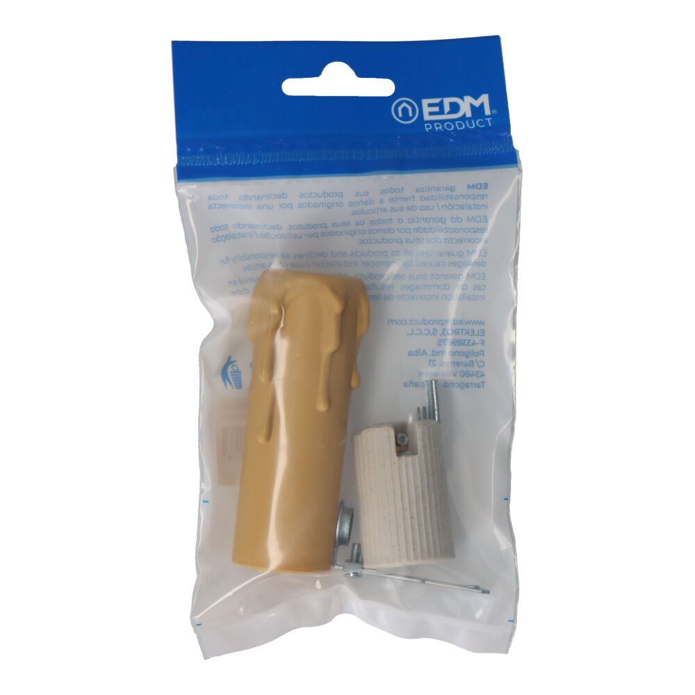 Portalámparas e-14 porcelana + vela mediana crema (envasada)