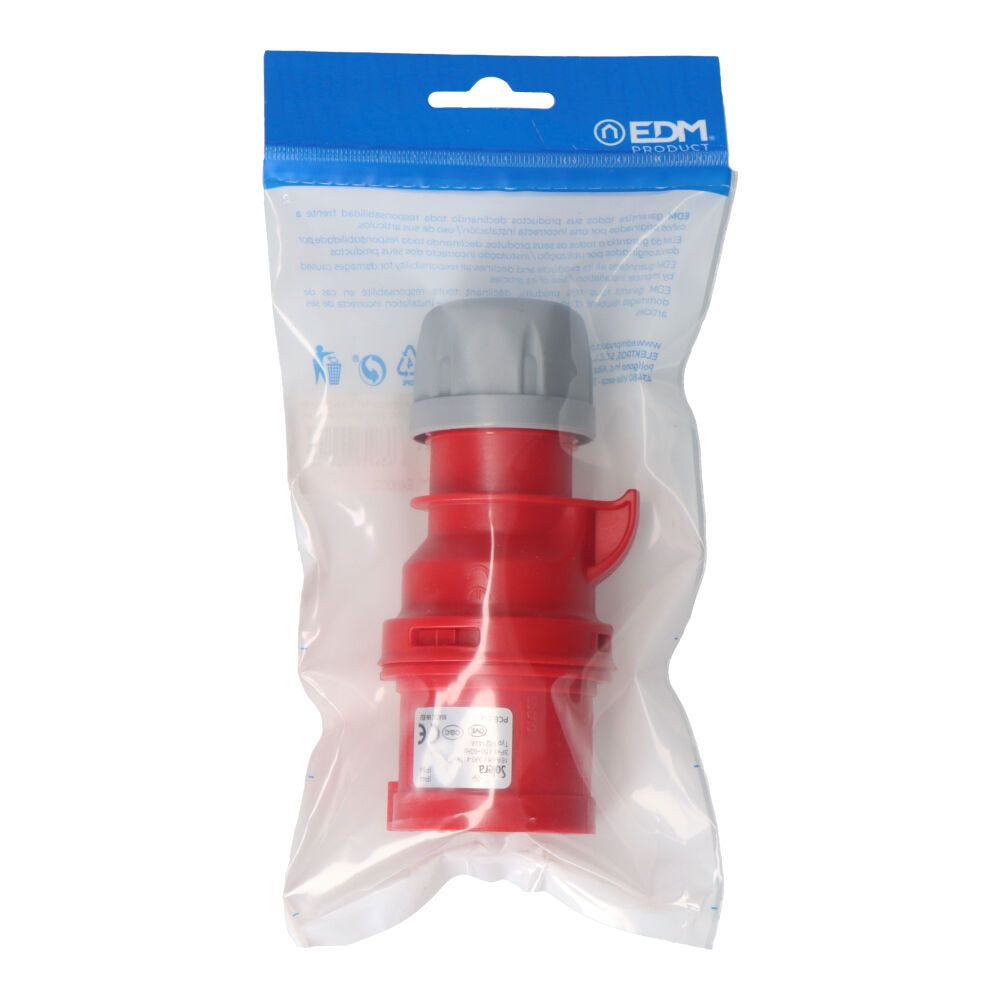 Clavija cetac 3p+t roja 16a 400v~ ip44 (envasada)