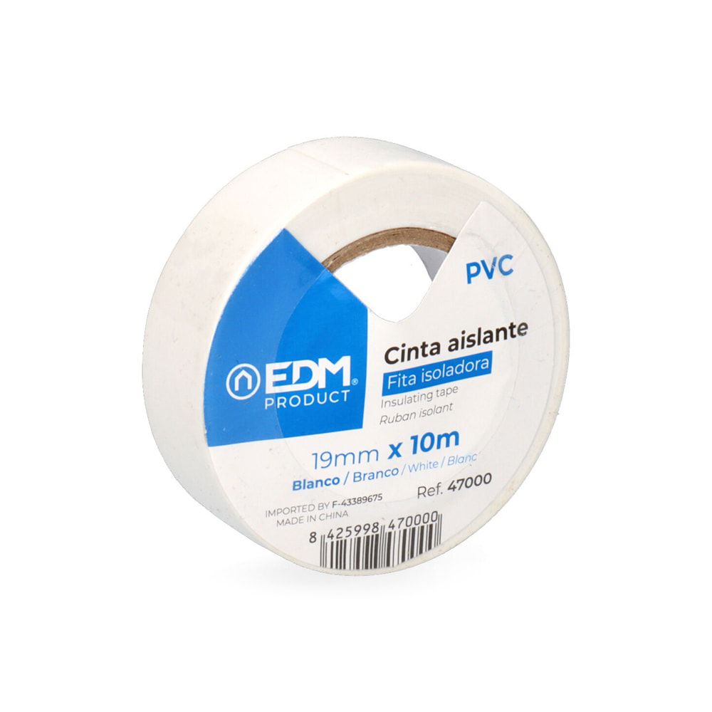 Cinta aislante calidad "supra" blanca 19 mm x 10 m, blister