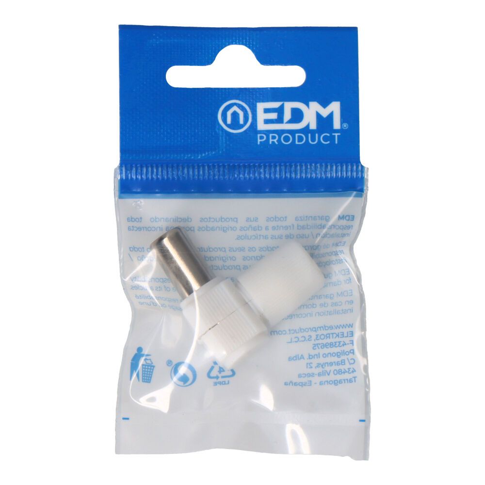 Clavija tv acodada 9,5mm. envasada edm
