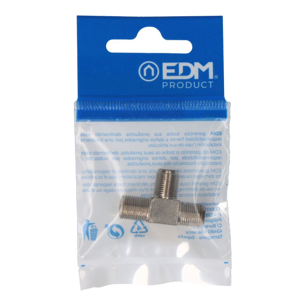 Conector derivador "f" forma "t" 3 machos - parabolicas envasado edm