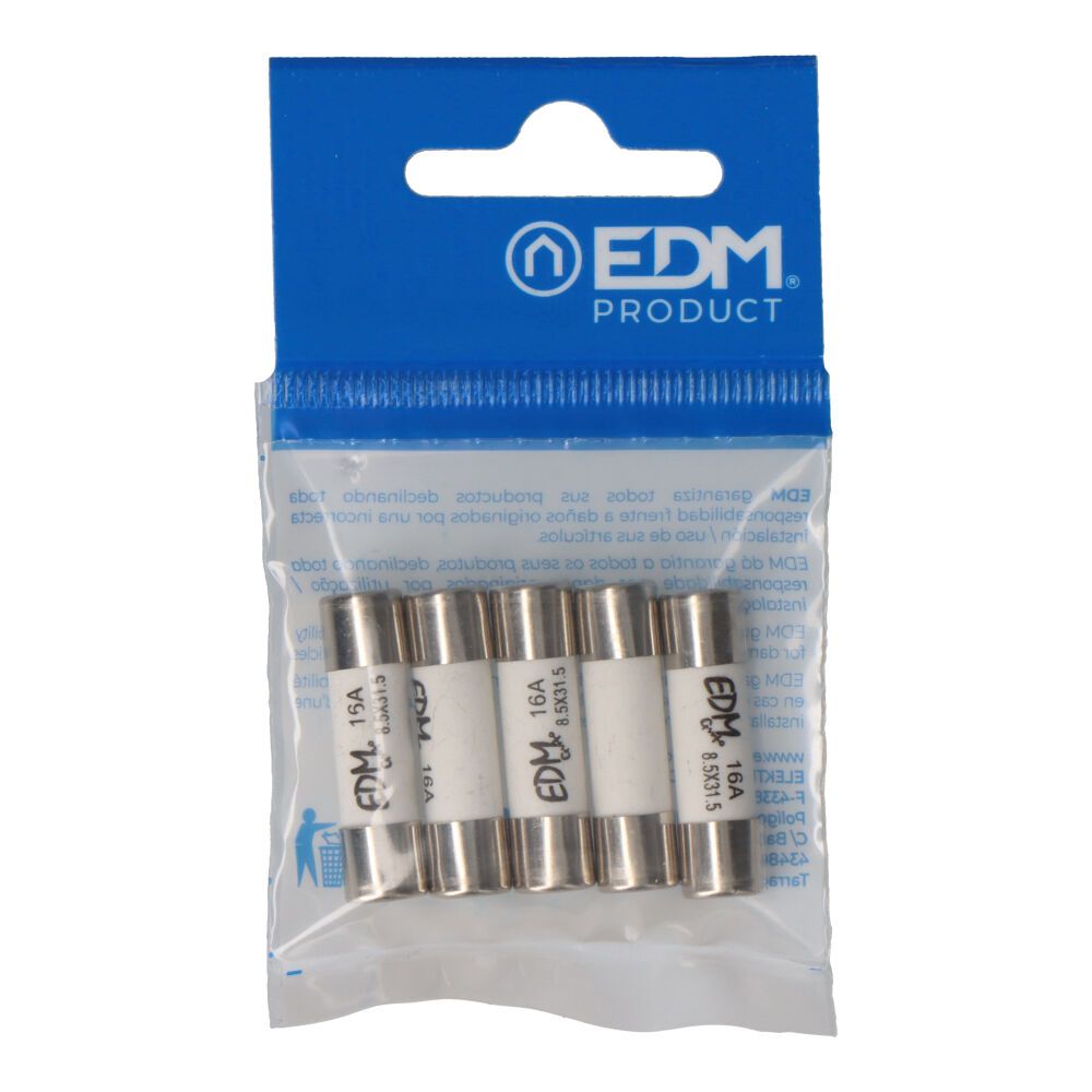 Fusible mt00 8,5 x 31,5 mm 16 a tipo ticino, envasado 5 uds