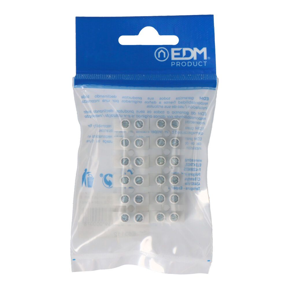 Regleta de conexion de 4 mm a 6 mm , 12 conectores, homologada, blanca (envasada)