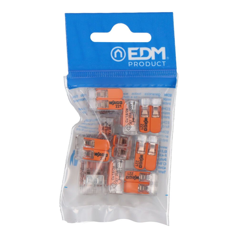 Conector rápido con palanca 2 vias, ø maximo 4 mm², 450 v , 32 a - transparente - 13,2 x 18,6 x 8,4 mm, 10 uds