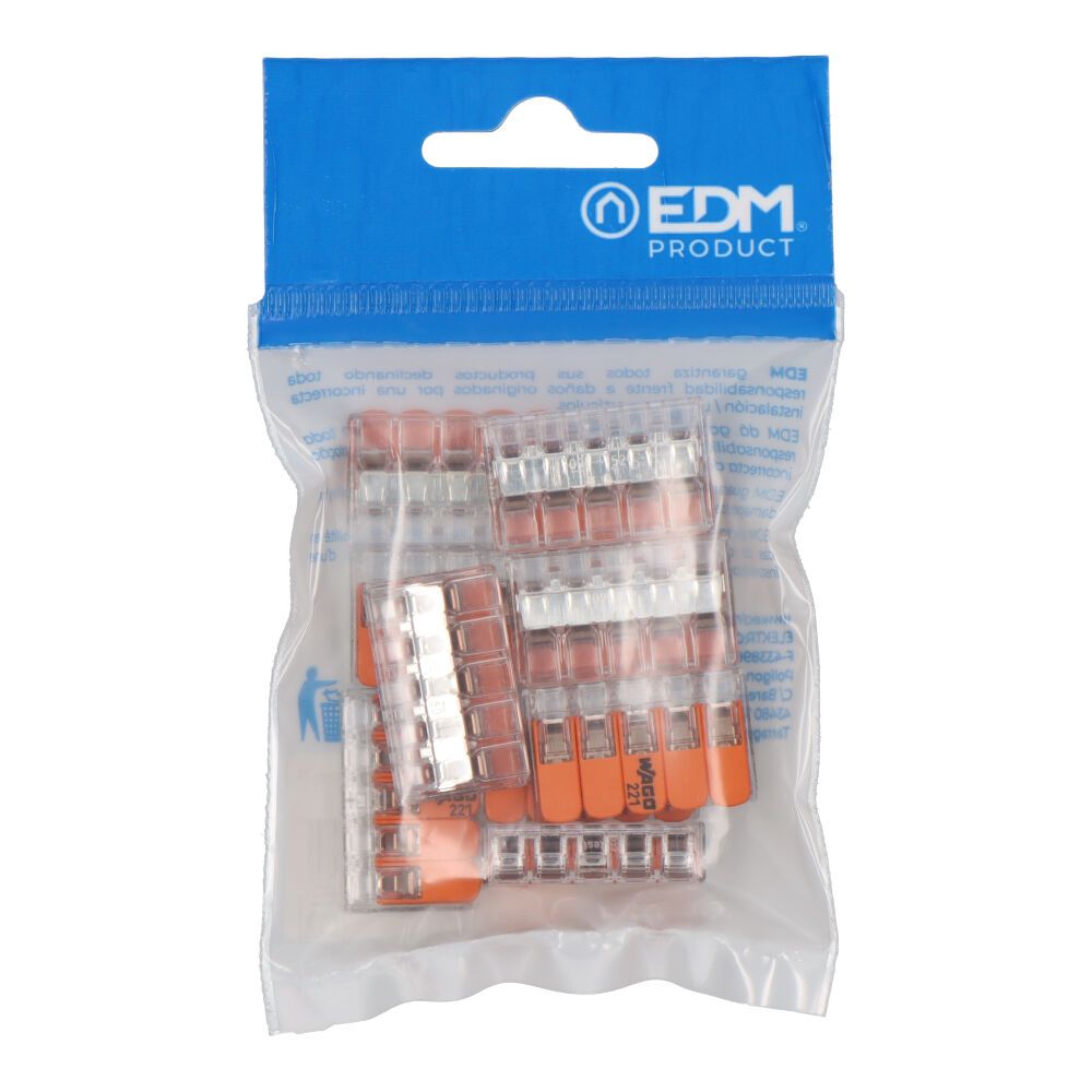 Conector rápido con palanca 5 vias, ø maximo 4 mm², 450 v , 32 a - transparente - 30 x 18,6 x 8,4 mm, 10 uds