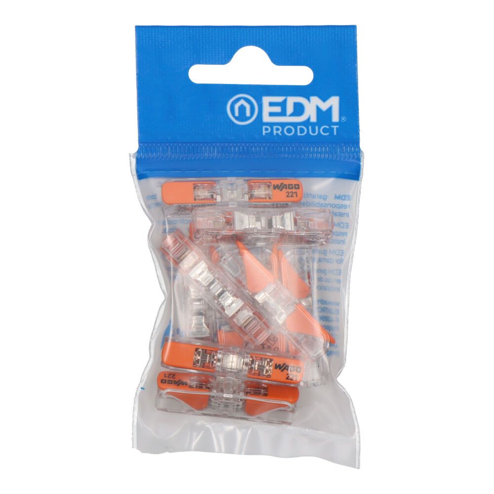 Conector rápido en linea con palanca 2 vias, ø maximo 4 mm², 450 v , 32 a - transparente - 8,1 x 35,5 x 8,9 mm, 10 uds