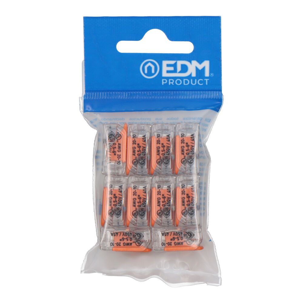 Conector rápido con palanca 2 vias, ø maximo 6 mm², 450 v , 41 a - transparente - 16 x 21,1 x 10,1 mm, 10 uds